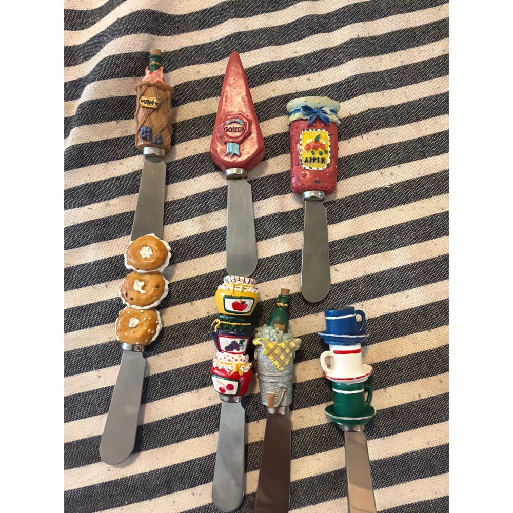 Vintage 1996 Boston Warehouse Cafe Spreader Set 7pc Food Resin Handle 12-149